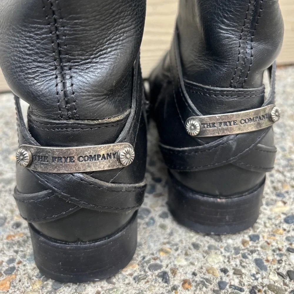 Frye Lindsey Plate Women's Size 7.5‎ Shoes Black Leather Tall Riding Boots 76976